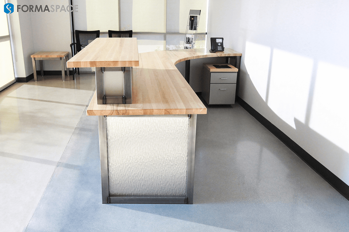custom industrial styled reception desk
