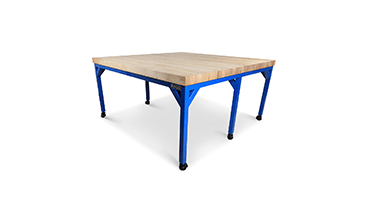 six legged heavy duty manufacturing workbench with hardwood top