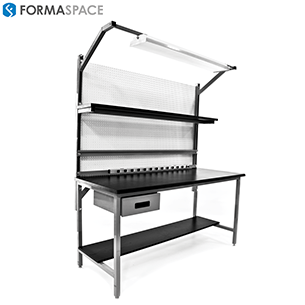 benchmarx assembly workstaion with upper and lower storage gallery