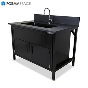 black basix with lower cabinets and epoxy drop in sink