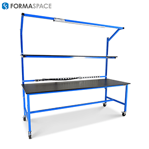 mobile clean room benchmarx blue steel frame and overhead lighting