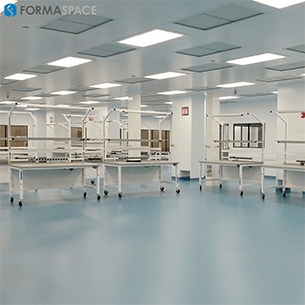 clean room workbench with white powder coat steel frame