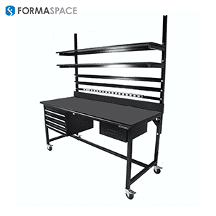 black workbench with cusotm storage