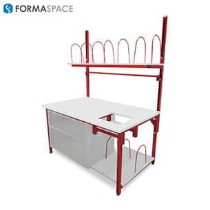 packing and shipping station with wire shelf dividers gallery