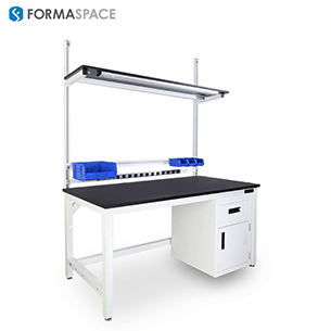 white benchmarx with bin rails and phenolic top