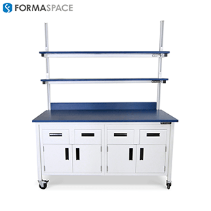 sample processing lab benchmarx with sliding cabinetry