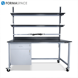 sample processing lab workbench with upper shelf