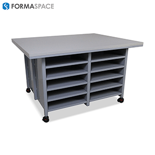 gray storage shelving units