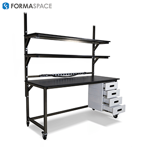 mobile benchmarx with adjustable upper shelves and lower cabinets