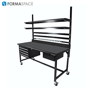black tool bench lower cabinets on workbench