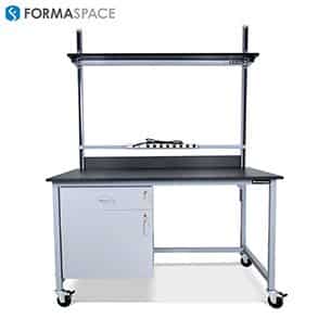 lab instrumentation mobile workbench with upper shelf
