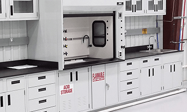 cleanroom laboratory mobile workbench with overhead lights