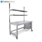 electropolished stainless steel workbench with upper shelves