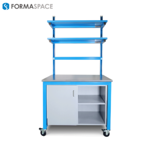 blue benchmarx with powder coated steel shelves