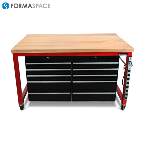 red mobile tool bench