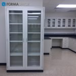 casework and large glass door cabinet
