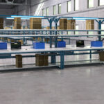 material handling warehouse with custom workbenches