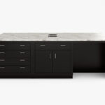 RGX office storage island with stone-look worksurface
