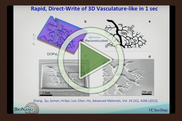 Shaochen Chen of UC San Diego's Jacobs School of Engineering gives an in-depth presentation on how to engineer micro environments that support 3D printing of biological cells to create scaffolds and living organs. Shaochen Chen of UC San Diego's Jacobs School of Engineering gives an in-depth presentation on how to engineer micro environments that support 3D printing of biological cells to create scaffolds and living organs.